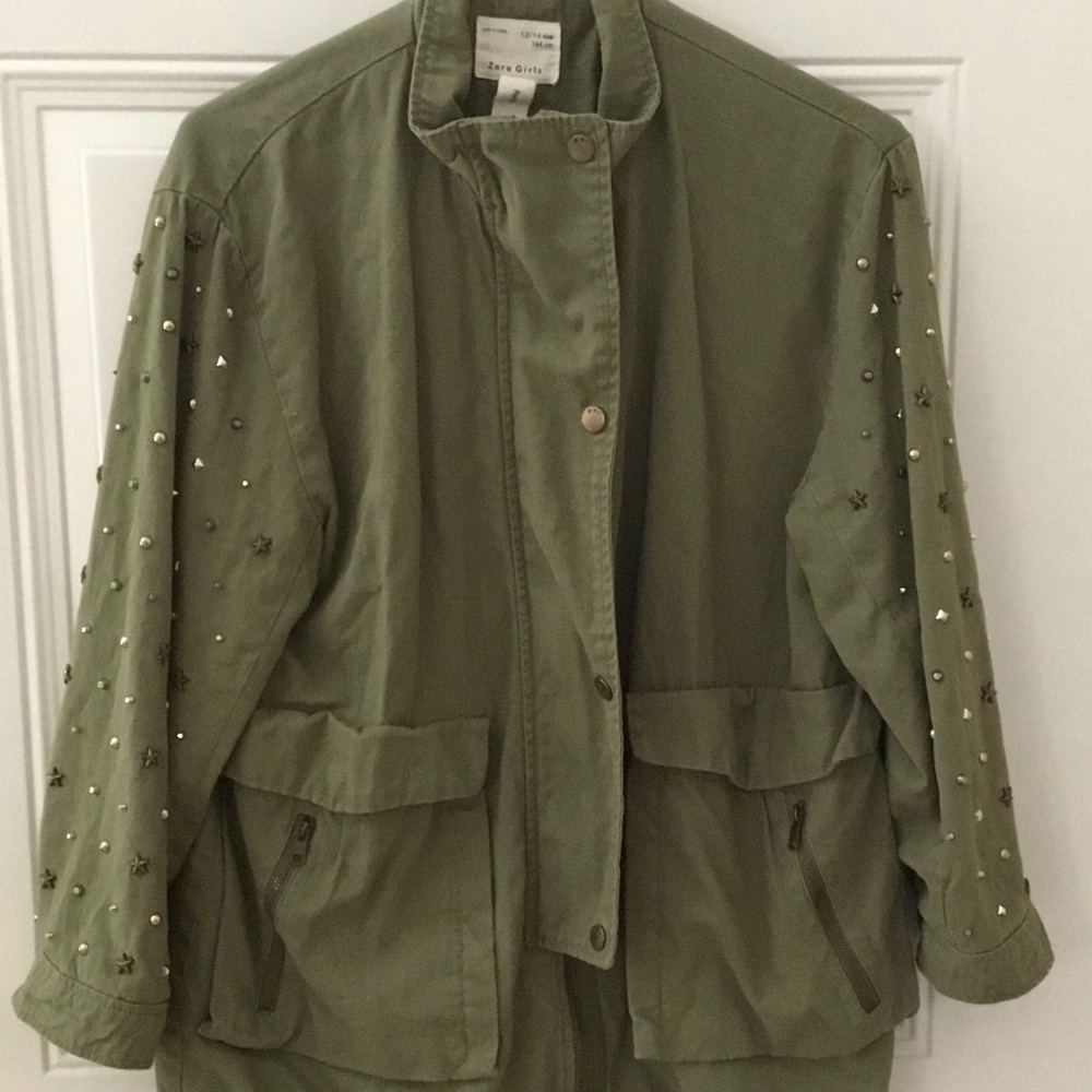 Zara Olive Studded Utility Jacket. (Parka)